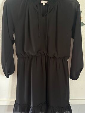 GB girls Black Long-Sleeve Ruffle Hem Dress